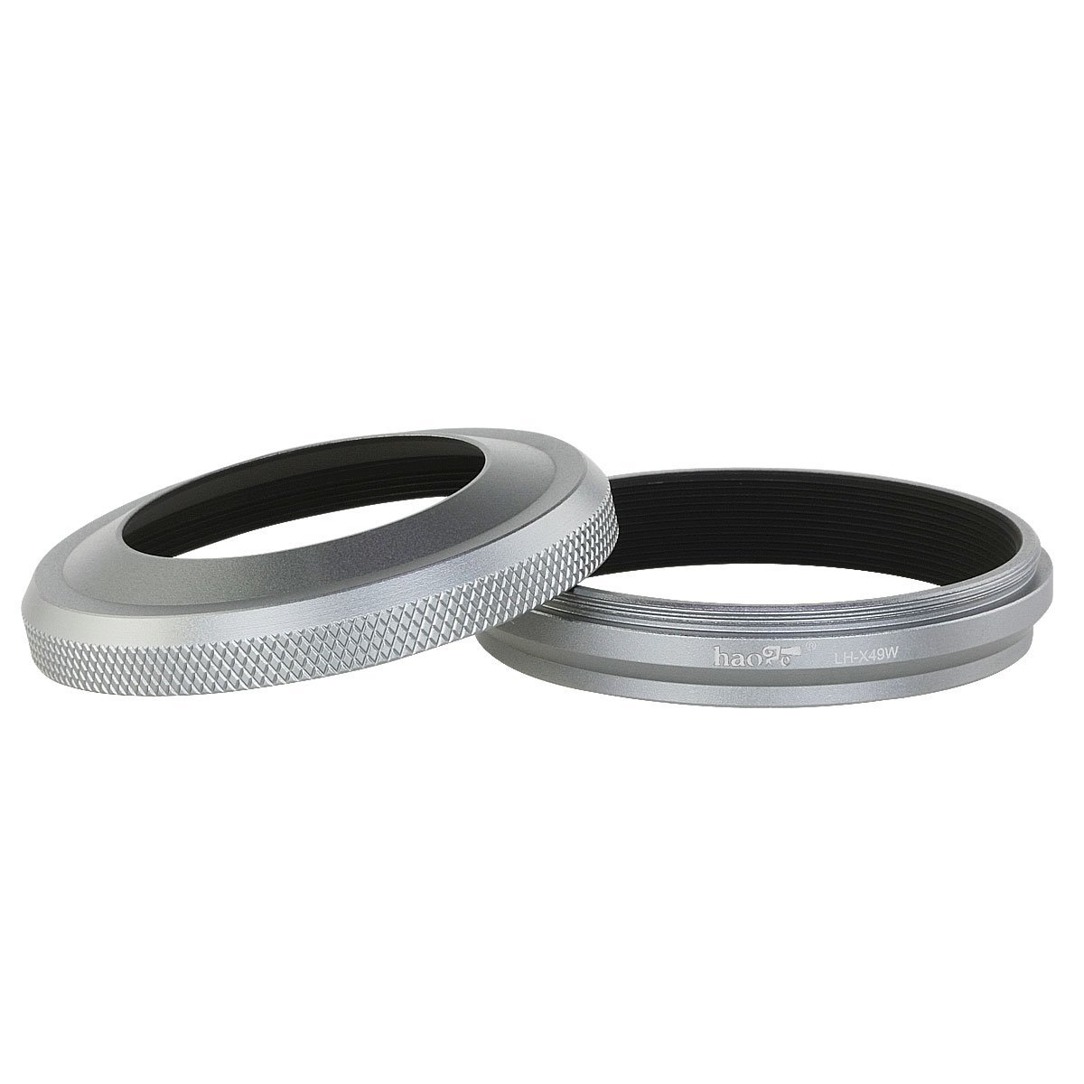 Haoge LH-X49W 2in1 All Metal Ultra-Thin Lens Hood with Adapter Ring Set for Fuji Fujifilm FinePix X70 X100 X100S X100T X100F Silver