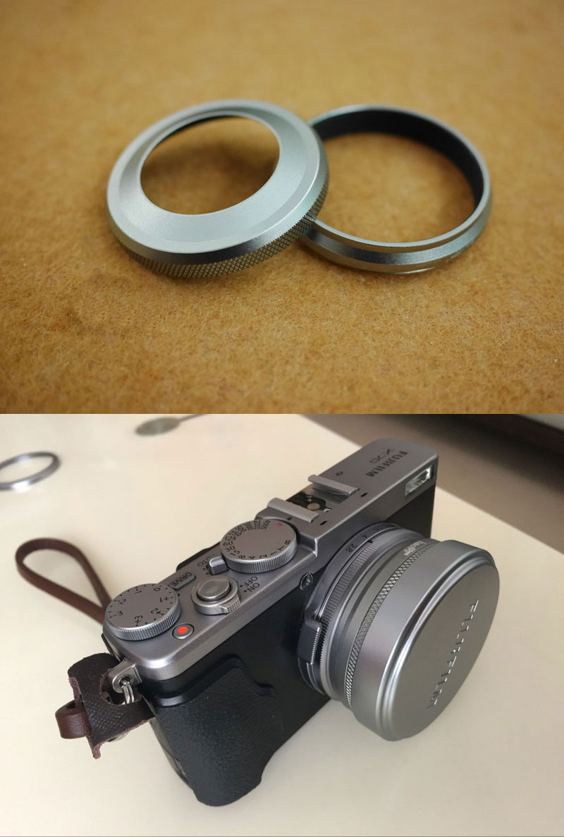 Haoge LH-X49W 2in1 All Metal Ultra-Thin Lens Hood with Adapter Ring Set for Fuji Fujifilm FinePix X70 X100 X100S X100T X100F Silver